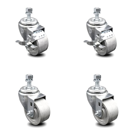 Service Caster Semi Steel Swivel TS Caster w/Roller Bearing-3" Wheels&1/2" Stems-2 w/BRK, 4PK SCC-TS20S315-SSR-121315-2-TLB-2